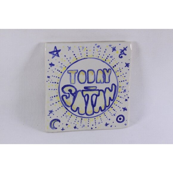 Today Satan Rude Studio Pottery Tile, Hand Made funny plant trivet surface cover - Picture 7 of 10